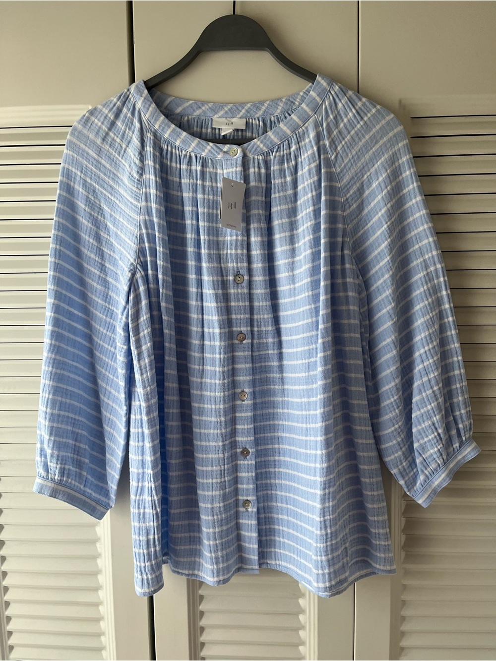 J.Jill Cotton Blue and White Striped Top